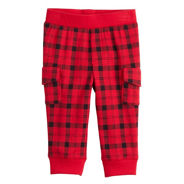 Baby Boy Jumping Beans® Plaid Thermal Cargo Pants - Red Black Plaid (NEWBORN)