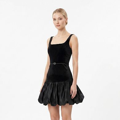 Women's Maison Tara Lux Velvet Square Neck Satin Bubble Hem