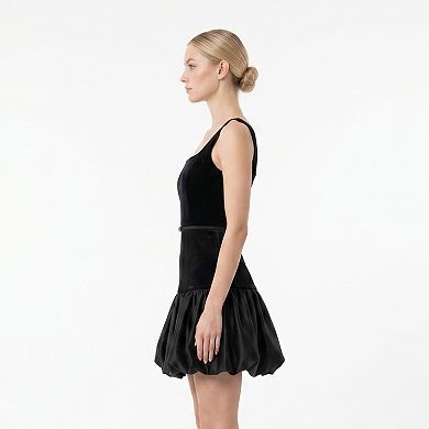 Women's Maison Tara Lux Velvet Square Neck Satin Bubble Hem