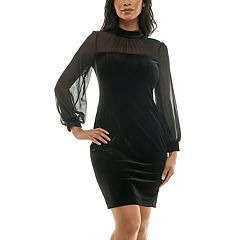 Vanity Room One Long Cold hotsell Shoulder Sleeve Satin Shift Dress Large PETITE Black