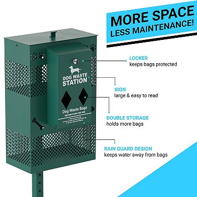 Emma And Oliver Kirk Compact Dog Waste Station With Lidded Trash Can And Locking Waste Bag Dispenser