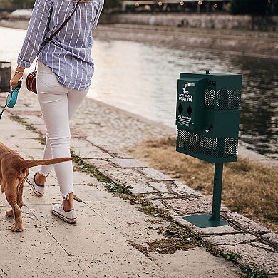 Emma And Oliver Kirk Compact Dog Waste Station With Lidded Trash Can And Locking Waste Bag Dispenser