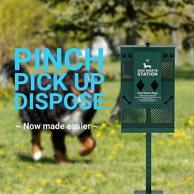 Emma And Oliver Kirk Compact Dog Waste Station With Lidded Trash Can And Locking Waste Bag Dispenser