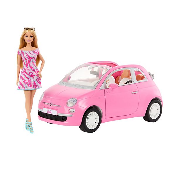 Barbie Doll Fiat 500 Vehicle Play Set Fashion Doll with Pink Toy Car Accessories