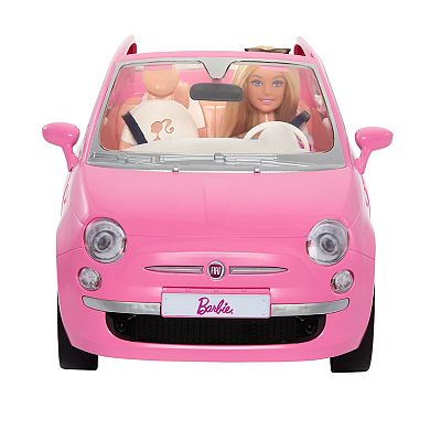 Barbie Doll Fiat 500 Vehicle Play Set Fashion Doll with Pink Toy Car Accessories Multi