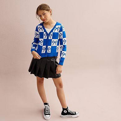 Girls 4-16 Knit Works Sweater Cardigan & Yoke Pleated Skirt 2 pc Set