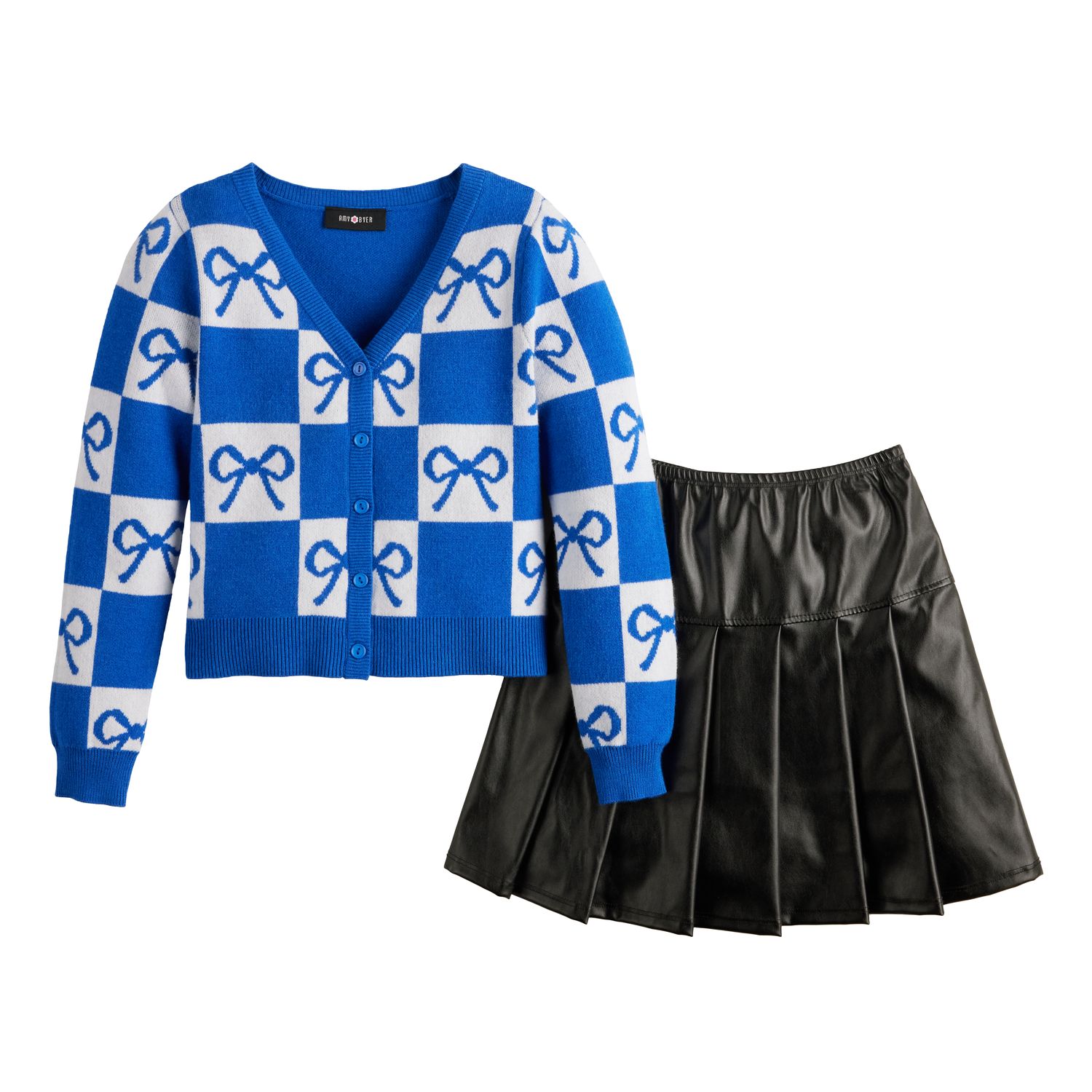 Girls 4-16 Knit Works Sweater Cardigan & Yoke Pleated Skirt 2 pc Set