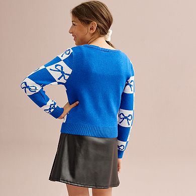 Girls 4-16 Knit Works Sweater Cardigan & Yoke Pleated Skirt 2 pc Set