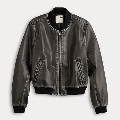 Juniors' SO Faux Leather Bomber Jacket