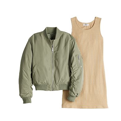 Girls 7-16 Speechless Ribbed Midi Dress & Bomber Jacket 2-piece Set