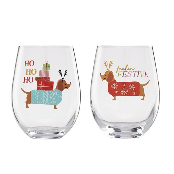 Cambridge Feeling Festive Dog Wine Glasses 2 pc Set - Multi