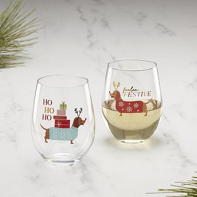 Cambridge Feeling Festive Dog Wine Glasses 2 pc Set