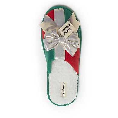Dearfoams Holiday Green Gift Bow Novelty Adult Scuff Slippers