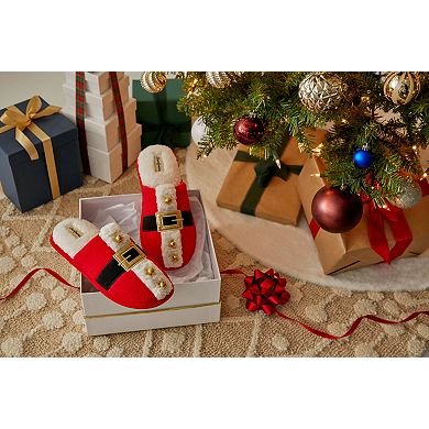 Dearfoams Holiday Red Buckle Novelty Adult Scuff Slippers