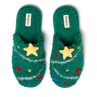 Dearfoams Holiday Green Tree Novelty Adult Scuff Slippers