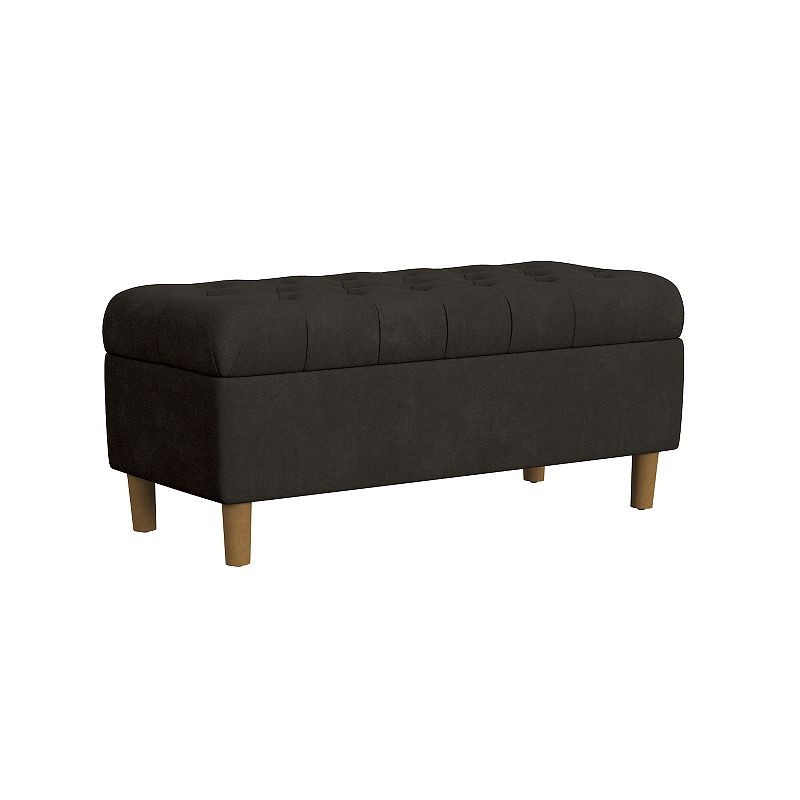 HomePop Button Tufted Padded Top Storage Bench, Brown Velvet