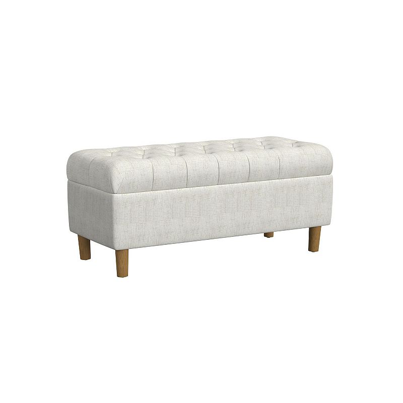 HomePop Button Tufted Padded Top Storage Bench, Ivory