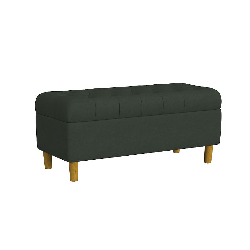 Button Tufted Storage Bench with Cone Wood Legs Velvet Loden Green - HomePop