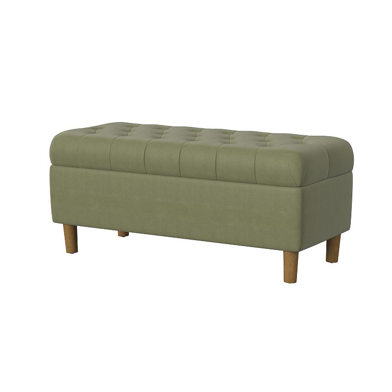 HomePop Button Tufted Padded Top Storage Bench, Sage Green
