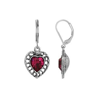 1928 Silver Tone Filigree Heart Color Stone Earrings