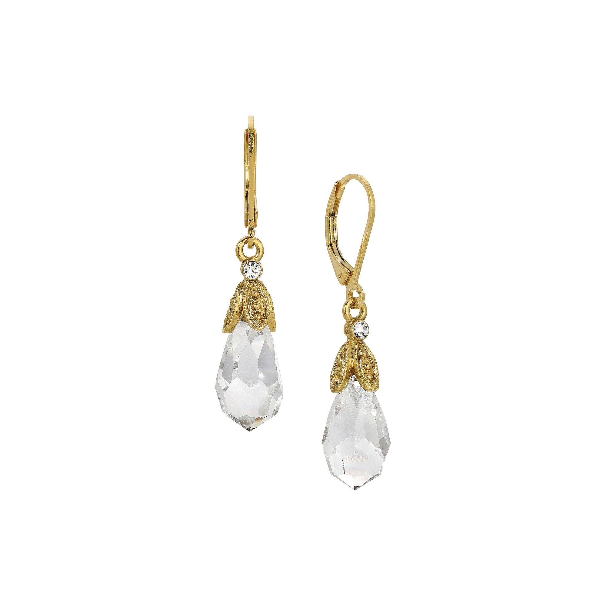 1928 Crystal Drop Leverback Earrings, Womens, Gold