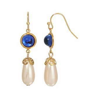1928 Gold Tone Color Drop Faux Pearl Earrings