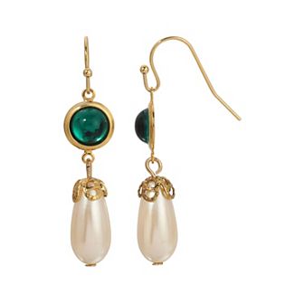 1928 Gold Tone Color Drop Faux Pearl Earrings