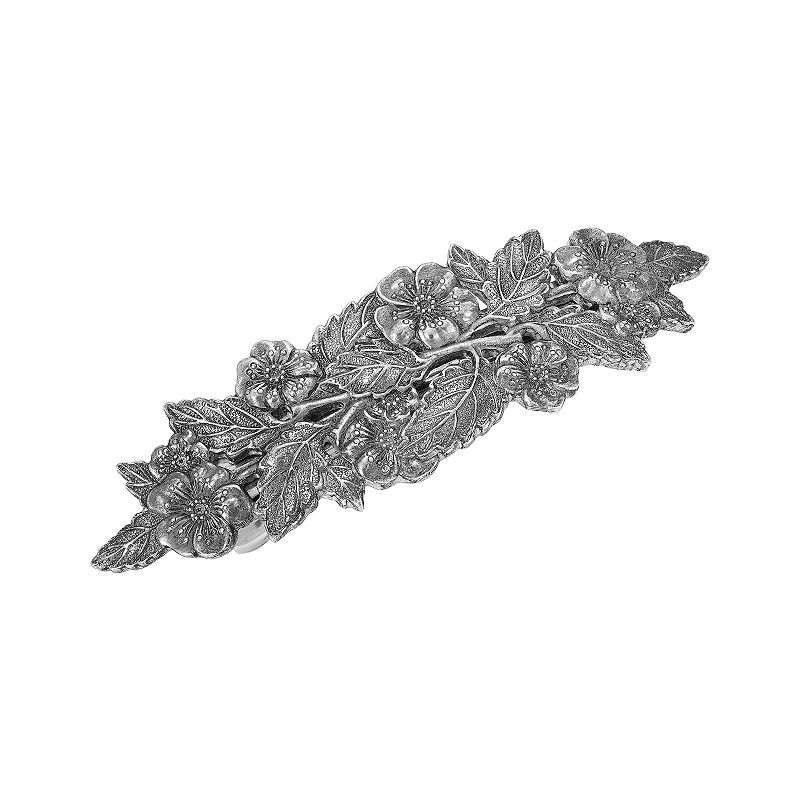 1928 Flower and Leaf Hair Barrette, Gray