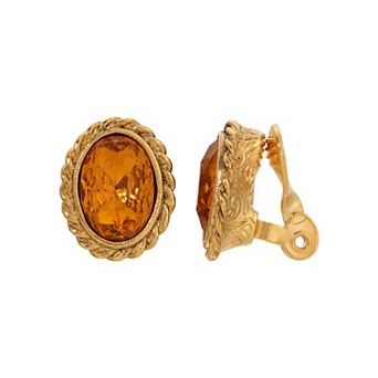 1928 Glass Stone Oval Clip Earrings