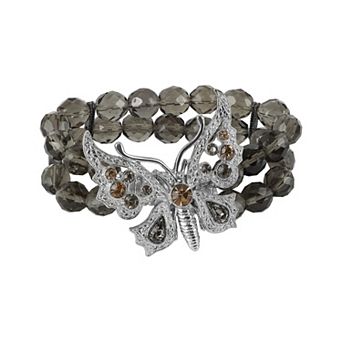 1928 Silver Tone Statement Butterfly Stretch Bracelet