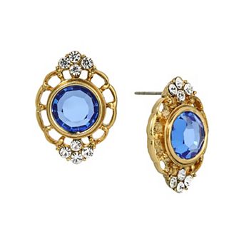 1928 Oval Filigree Colored Glass Button Earrings