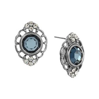 1928 Oval Filigree Colored Glass Button Earrings