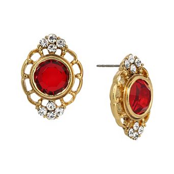 1928 Oval Filigree Colored Glass Button Earrings