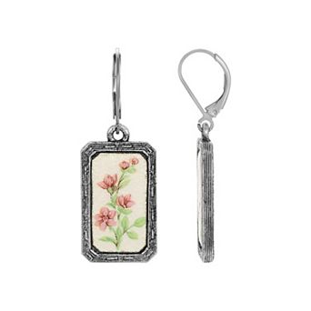 1928 Rectangle Enamel Flower Earrings