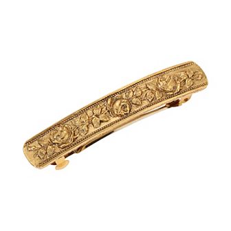 1928 Gold Tone Rose Branches Imprint Relief Hair Barrette