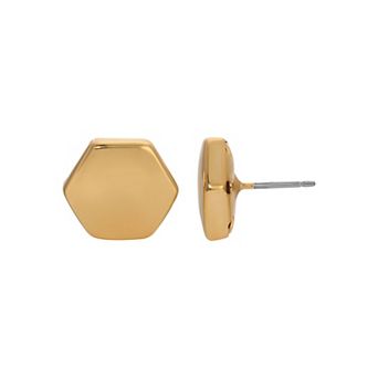 1928 Gold Tone Hex Button Post Earrings