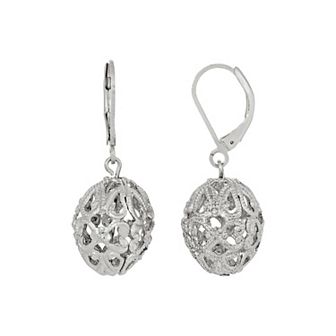 1928 Silver Tone Round Filigree Leverback Earrings