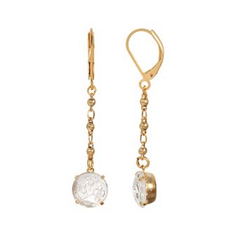 1928 Gold Tone Clear Flower Linear Earrings