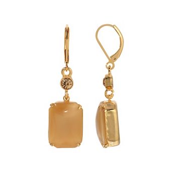 1928 Gold Tone Beige Moonstone Leverback Earrings