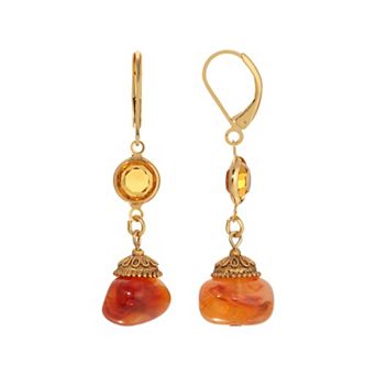 1928 Gold Tone Topaz Bead Earrings