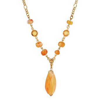 1928 Gold Tone Topaz Beaded Y Necklace