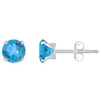 Celebration Gems 10k White Gold Round Blue Topaz Stud Earrings