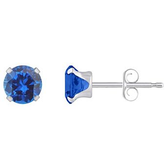 Celebration Gems 10k White Gold Round Lab-Created Sapphire Stud Earrings