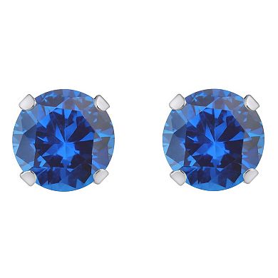 Celebration Gems 10k White Gold Round Lab-Created Sapphire Stud Earrings