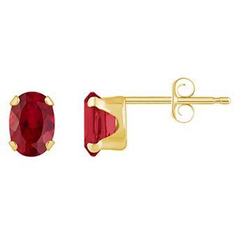 Celebration Gems 10k Gold Oval Lab-Created Ruby Stud Earrings