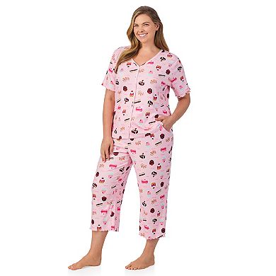 Plus Size Cuddl Duds® Pointelle Button-Front Pajama Top & Cropped Pajama Bottoms Set