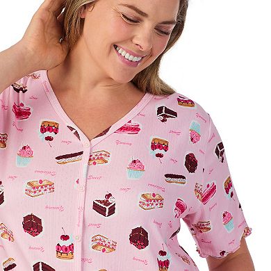 Plus Size Cuddl Duds® Pointelle Button-Front Pajama Top & Cropped Pajama Bottoms Set