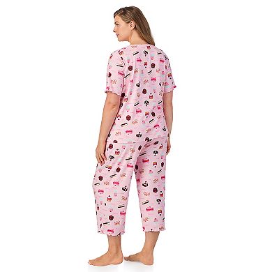 Plus Size Cuddl Duds® Pointelle Button-Front Pajama Top & Cropped Pajama Bottoms Set