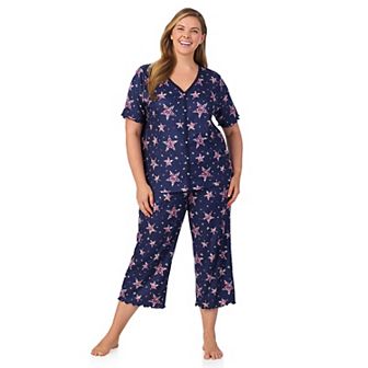 Plus Size Cuddl Duds® Pointelle Button-Front Pajama Top & Cropped Pajama Bottoms Set