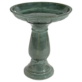 Sunnydaze Avignon Green Mist Glazed Ceramic Bird Bath - 18.75" H